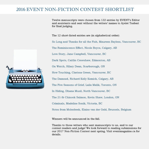 2016 NonFiction Contest Shortlist EVENT