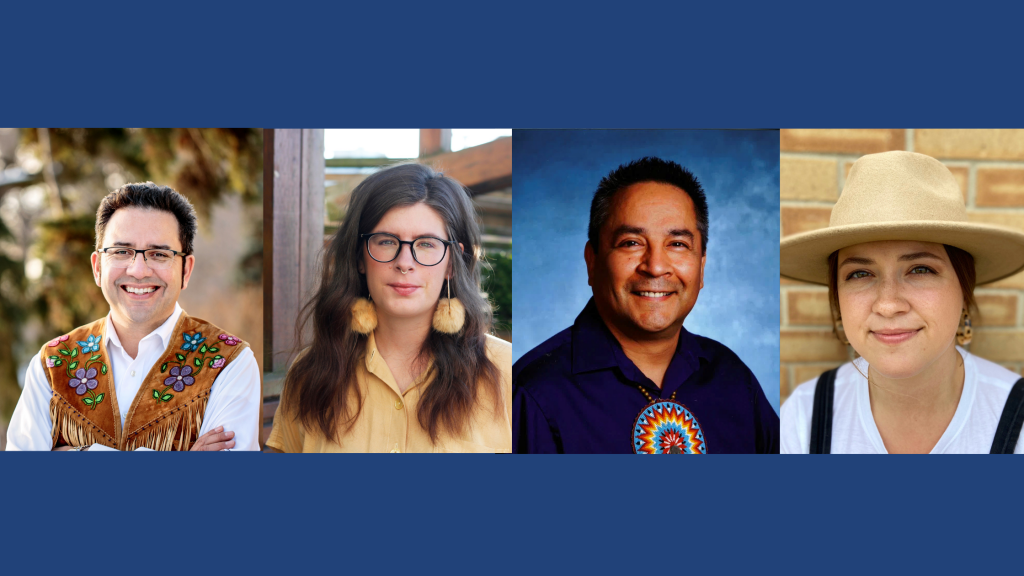 richard van camp, jessica johns, Garry Gottfriedson, and molly cross-blanchard author photos on blue background
