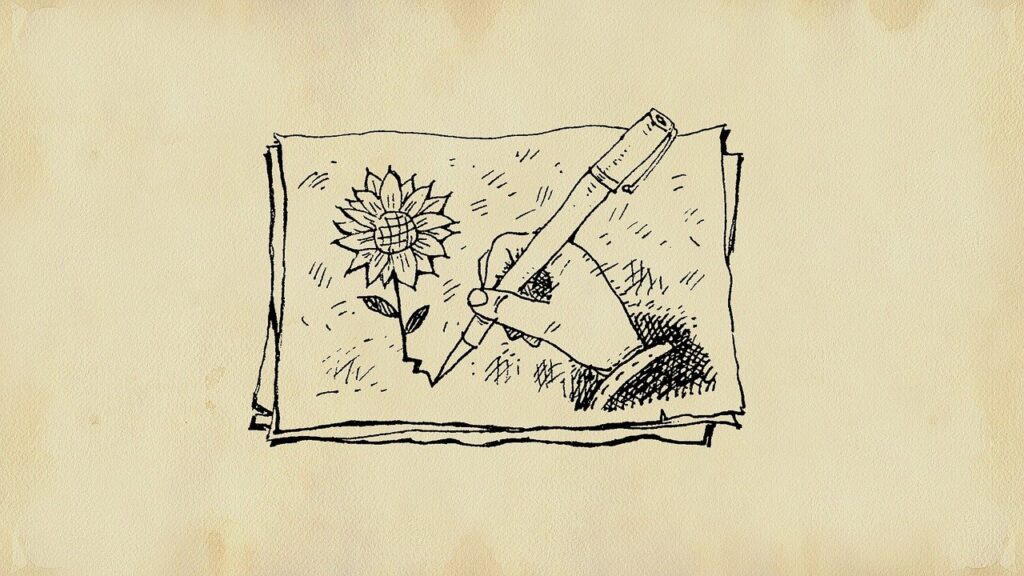 drawing of hand writing on paper